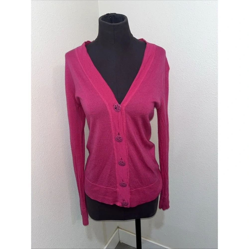 Tory Burch Women's Pink Cardigan Sweater Size M‎  Button Up Merino Wool buttom
